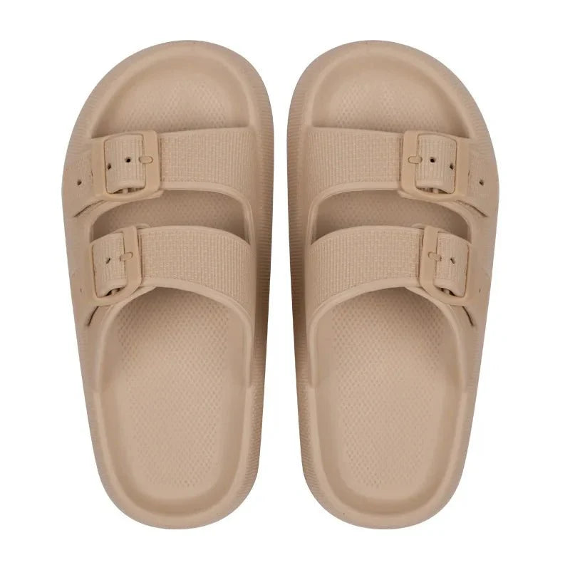 Damskie sandały typu klapki z dwoma paskami i klamrami-Footwear for women-Olave