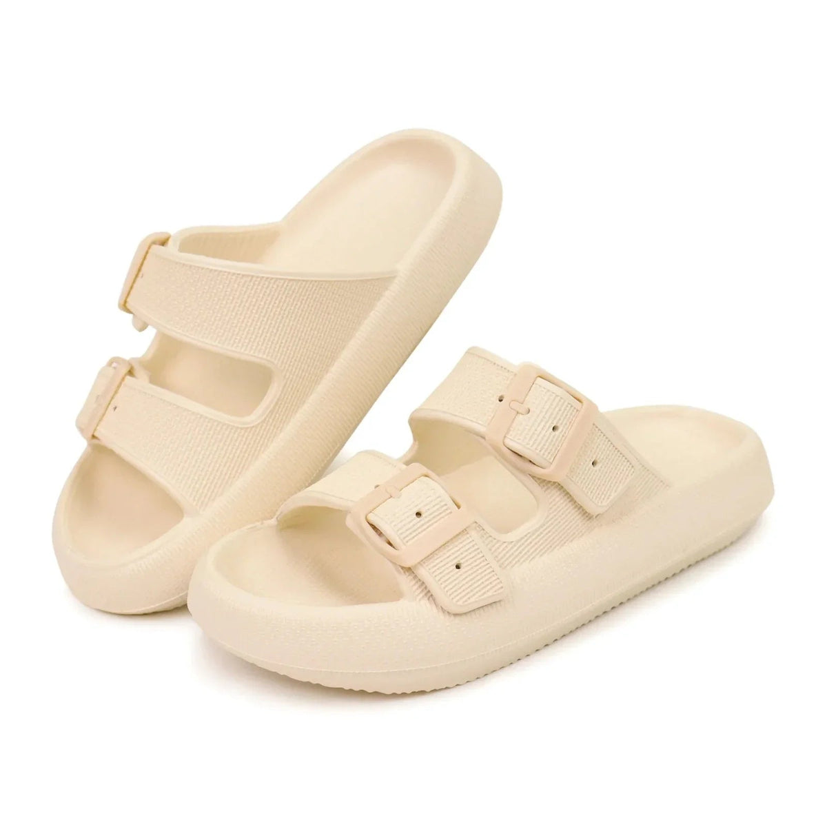 Damskie sandały typu klapki z dwoma paskami i klamrami-Footwear for women-Olave