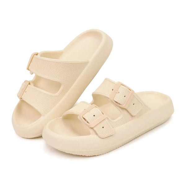 Damskie sandały typu klapki z dwoma paskami i klamrami-Footwear for women-Olave