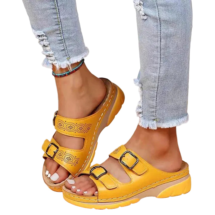 Damskie Sandały z Podwójną Klamrą i Odkrytą Przodostopiem-Footwear for women-Olave