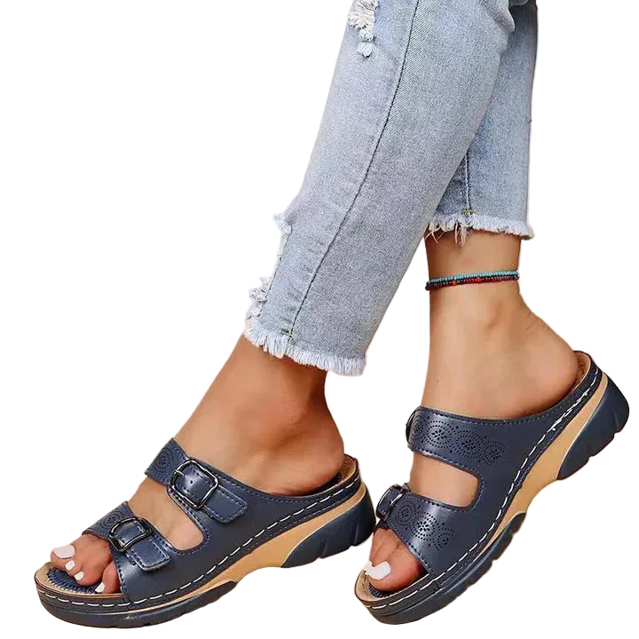 Damskie Sandały z Podwójną Klamrą i Odkrytą Przodostopiem-Footwear for women-Olave
