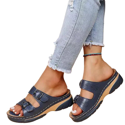 Damskie Sandały z Podwójną Klamrą i Odkrytą Przodostopiem-Footwear for women-Olave