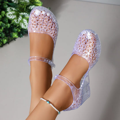 Damskie sandały żelowe na koturnie z wycięciami-Footwear for women-Olave