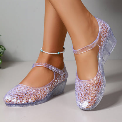 Damskie sandały żelowe na koturnie z wycięciami-Footwear for women-Olave