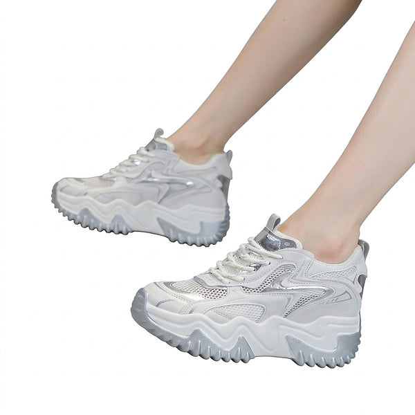 Damskie sneakersy na masywnej podeszwie z siateczką-Footwear for women-Olave
