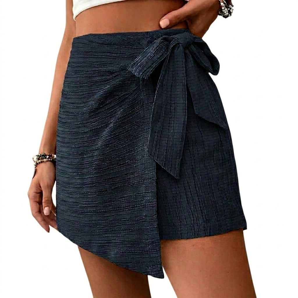 Damskie spódnico-spodnie o kopertowym kroju z wiązaniem i teksturowanym wykończeniem-Skirt for women-Olave