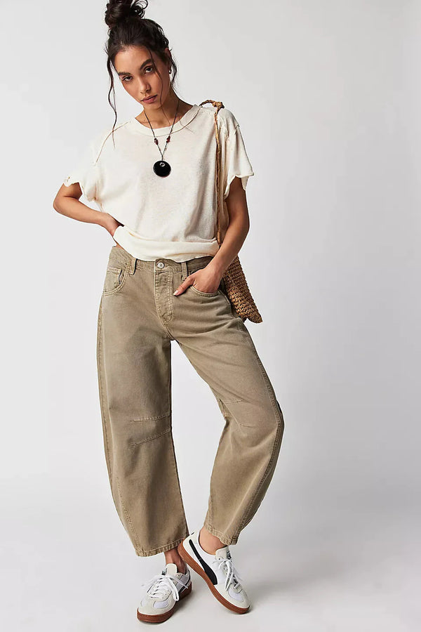 Damskie spodnie denimowe o prostym kroju z przeszyciami-Pants for Women-Olave