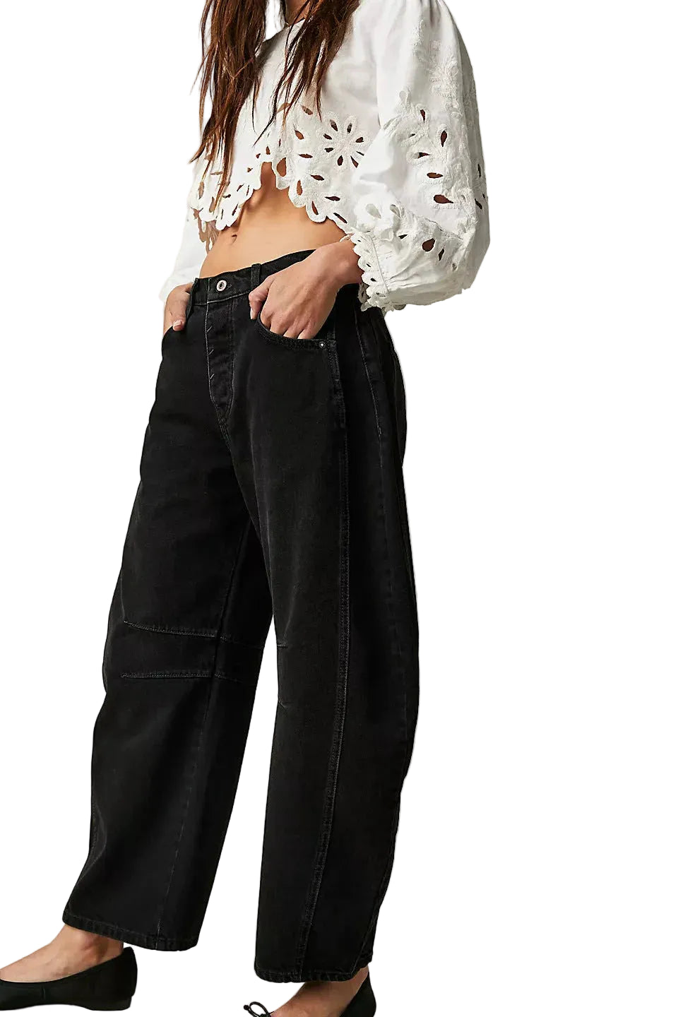 Damskie spodnie denimowe o prostym kroju z przeszyciami-Pants for Women-Olave