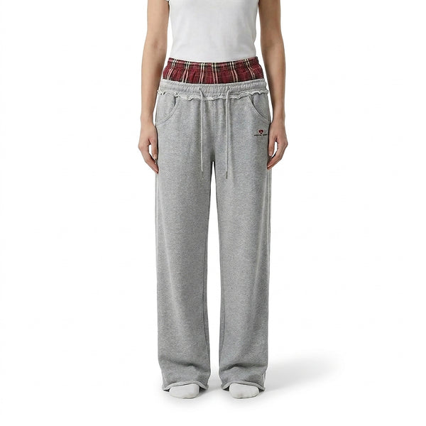 Damskie spodnie dresowe z szerokimi nogawkami i pasem w kratę-Pants for Women-Olave