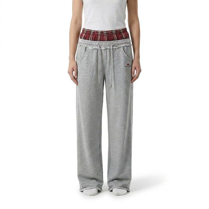 Damskie spodnie dresowe z szerokimi nogawkami i pasem w kratę-Pants for Women-Olave