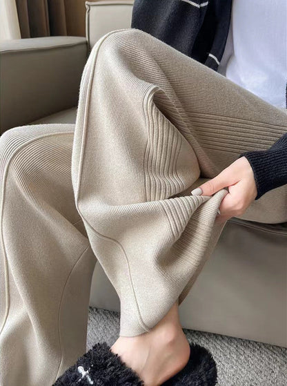Damskie spodnie dzianinowe z szeroką nogawką i elastycznym pasem-Pants for Women-Olave