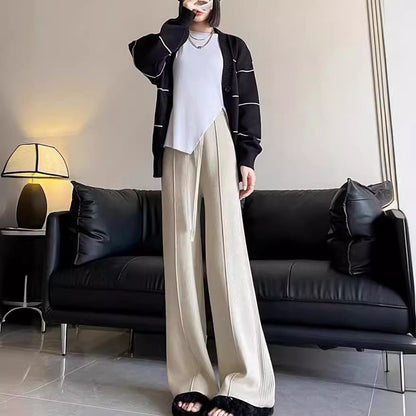 Damskie spodnie dzianinowe z szeroką nogawką i elastycznym pasem-Pants for Women-Olave