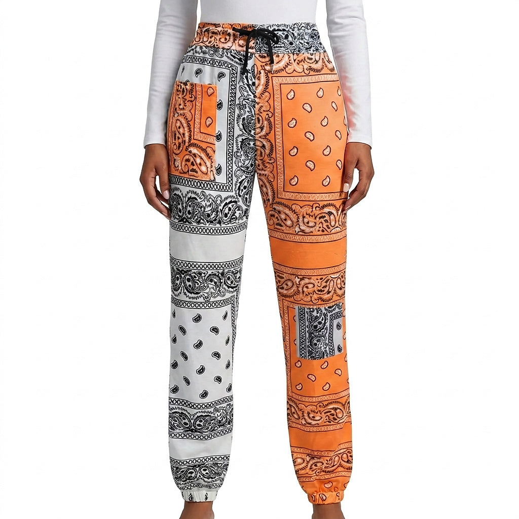 Damskie spodnie joggery we wzór paisley-Pants for Women-Olave