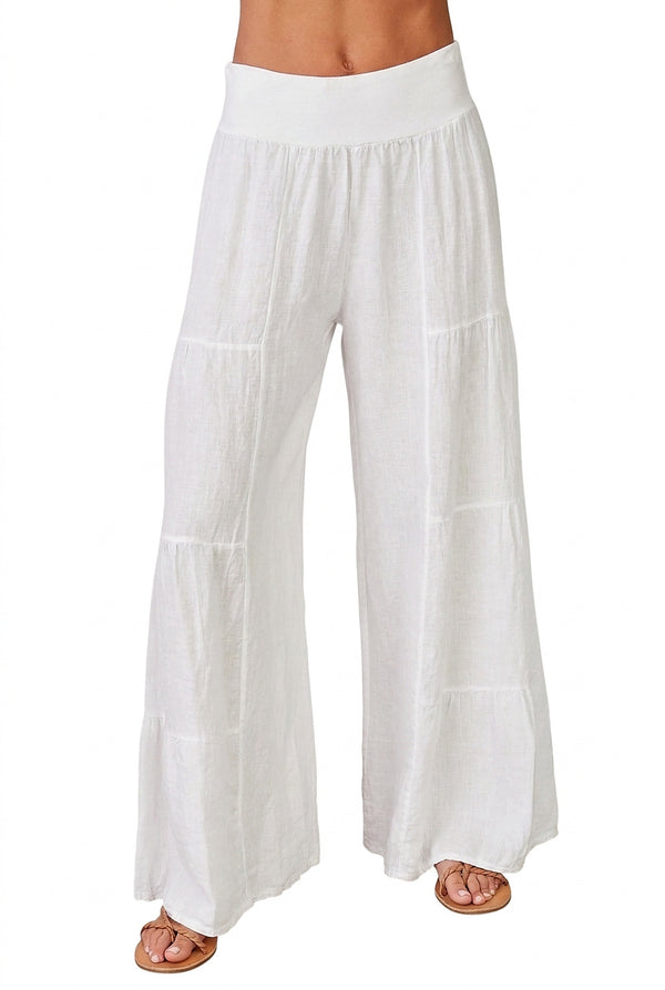 Damskie spodnie palazzo z szerokimi nogawkami i falbanami-Pants for Women-Olave