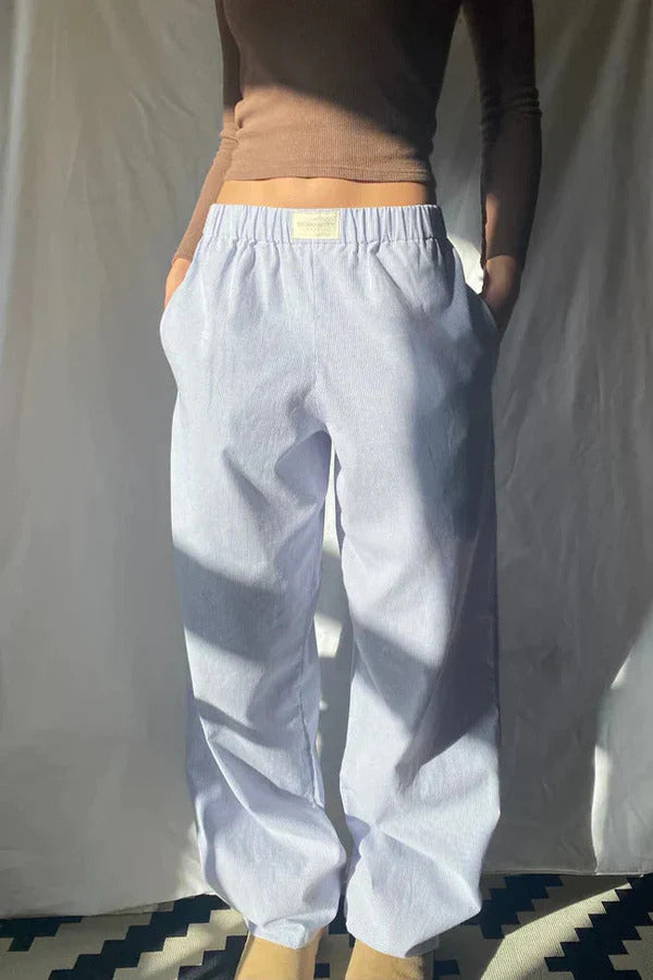 Damskie Spodnie z Elastycznym Pasem i Prostą Nogawką-Pants for Women-Olave