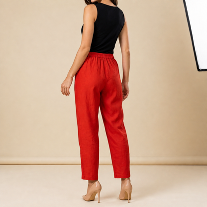 Damskie spodnie z elastycznym pasem i prostą nogawką o pełnej długości-Pants for Women-Olave