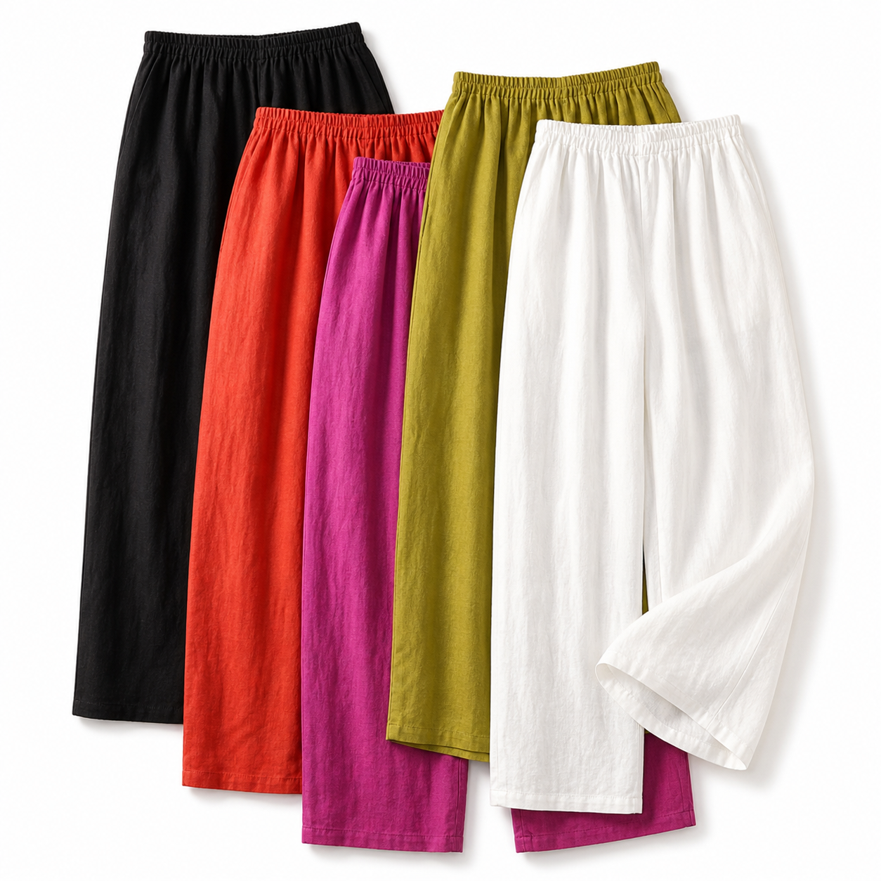 Damskie spodnie z elastycznym pasem i prostą nogawką o pełnej długości-Pants for Women-Olave