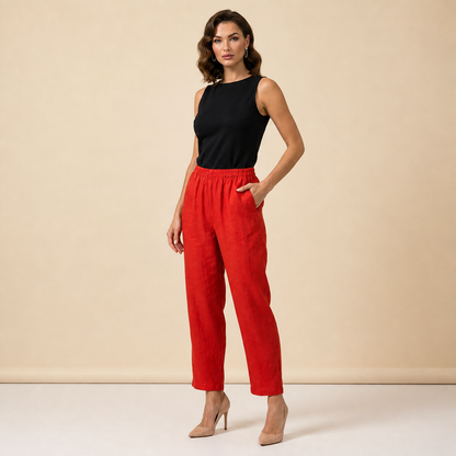 Damskie spodnie z elastycznym pasem i prostą nogawką o pełnej długości-Pants for Women-Olave