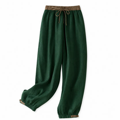 Damskie spodnie z elastycznym pasem, sznurkiem, zwężaną nogawką i ściągaczem-Pants for Women-Olave