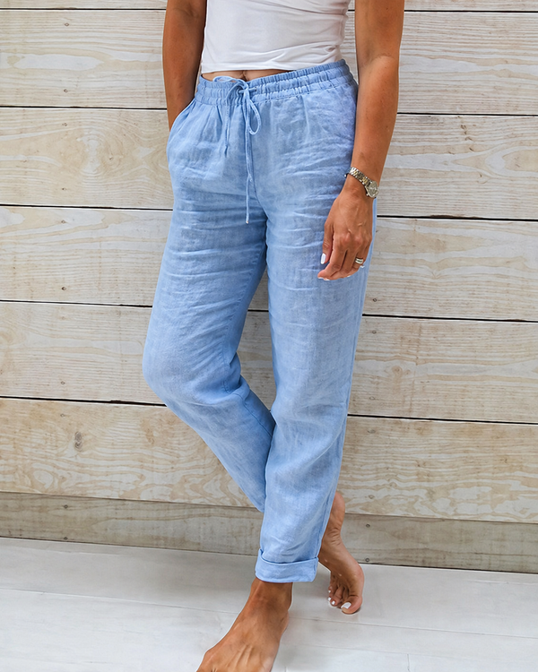 Damskie Spodnie z prostą nogawką, elastycznym pasem i sznurkiem-Pants for Women-Olave