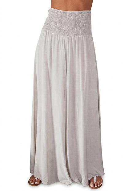 Damskie spodnie z szerokimi nogawkami i marszczonym pasem-Pants for woman-Olave