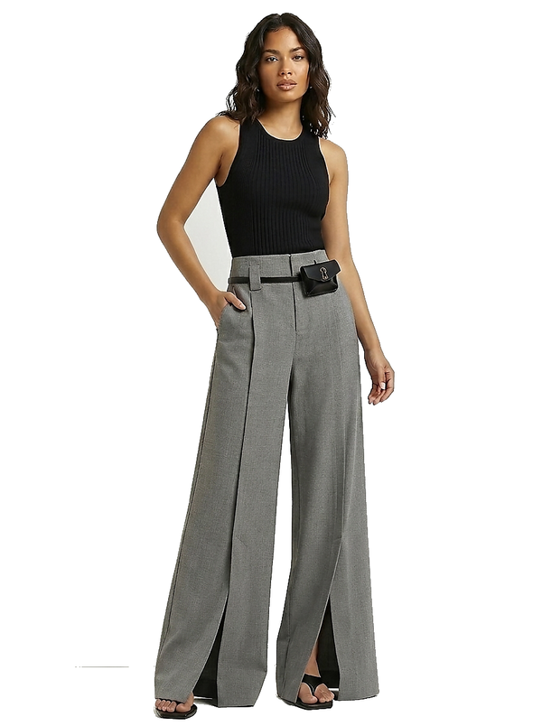 Damskie spodnie z szerokimi nogawkami i rozcięciami-Pants for Women-Olave