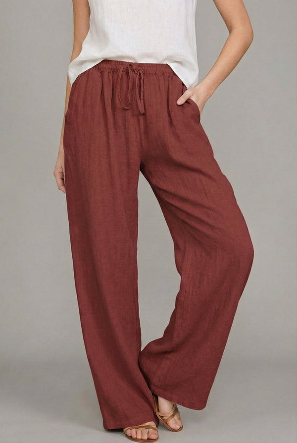 Damskie spodnie z szerokimi nogawkami i sznurkiem-Pants for Women-Olave