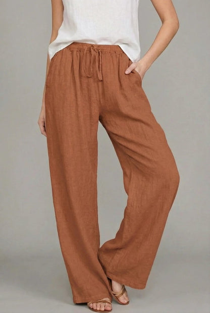 Damskie spodnie z szerokimi nogawkami i sznurkiem-Pants for Women-Olave