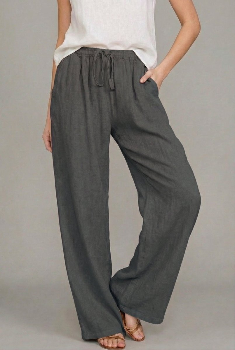 Damskie spodnie z szerokimi nogawkami i sznurkiem-Pants for Women-Olave