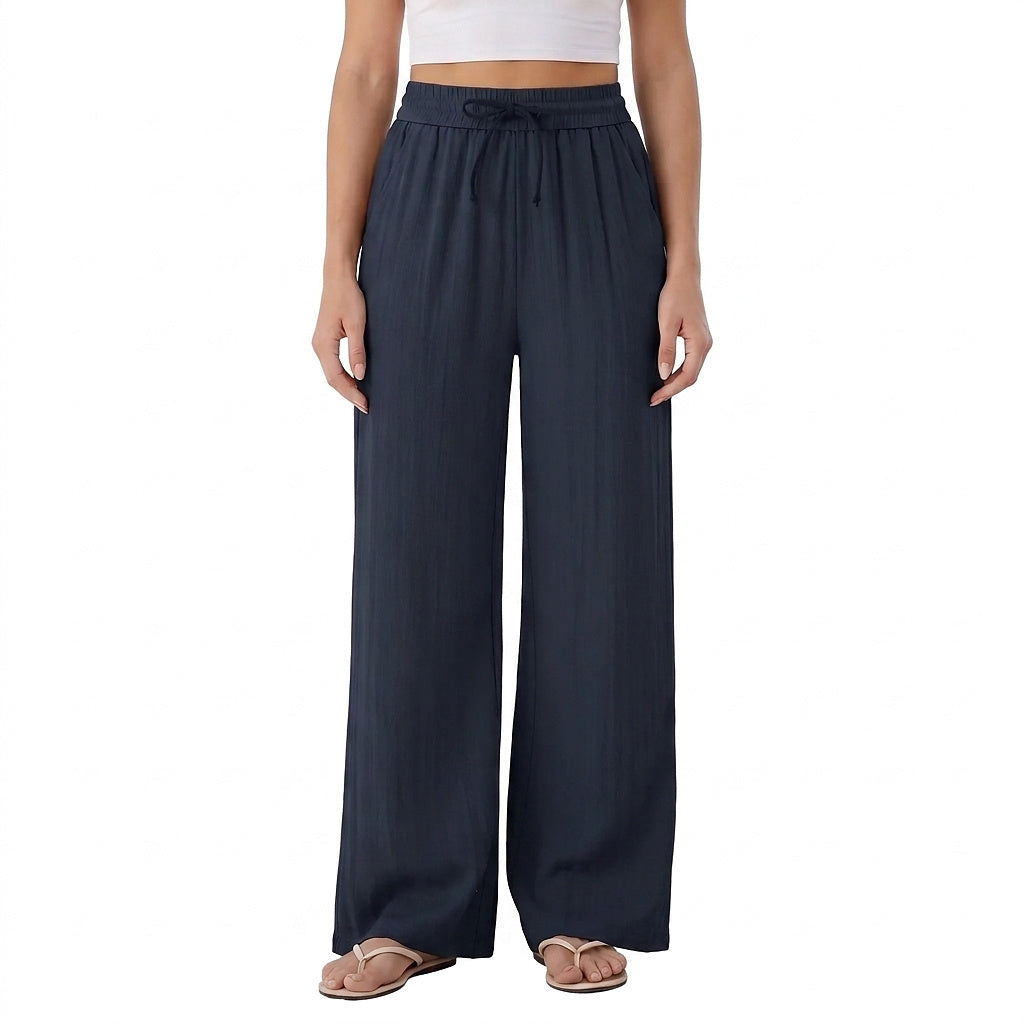 Damskie spodnie z szerokimi nogawkami i sznurkiem-Pants for woman-Olave
