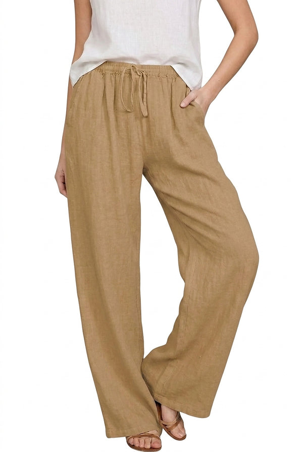 Damskie spodnie z szerokimi nogawkami i sznurkiem-Pants for Women-Olave