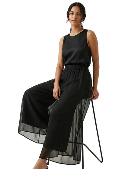 Damskie spodnie z szerokimi nogawkami i szyfonową nakładką-Pants for Women-Olave