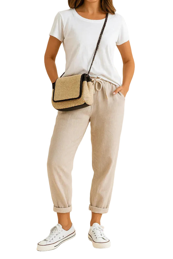 Damskie Spodnie z Wiązaniem w Pasie i Zwężaną Nogawką-Pants for Women-Olave