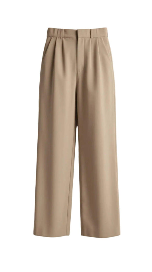 Damskie spodnie z wysokim stanem i szeroką nogawką-Pants for Women-Olave