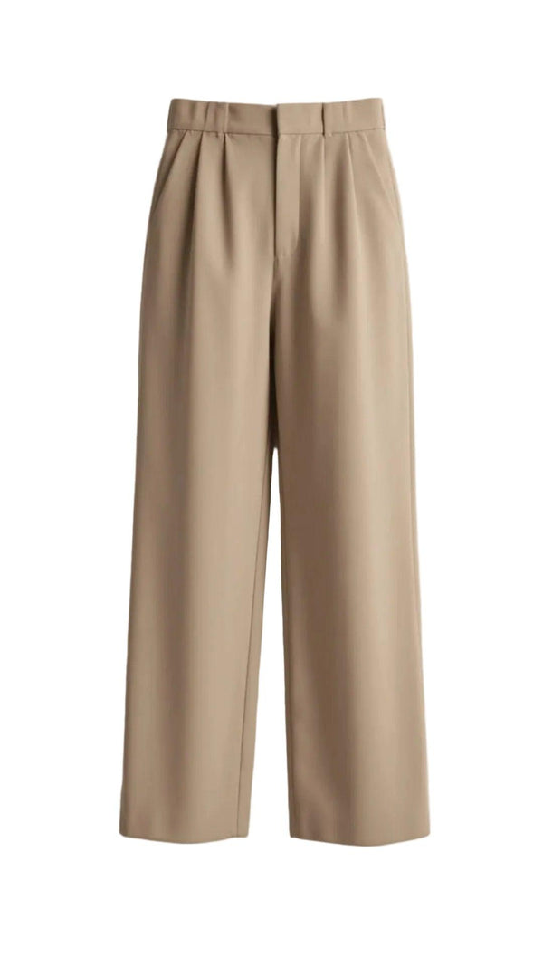 Damskie spodnie z wysokim stanem i szeroką nogawką-Pants for Women-Olave