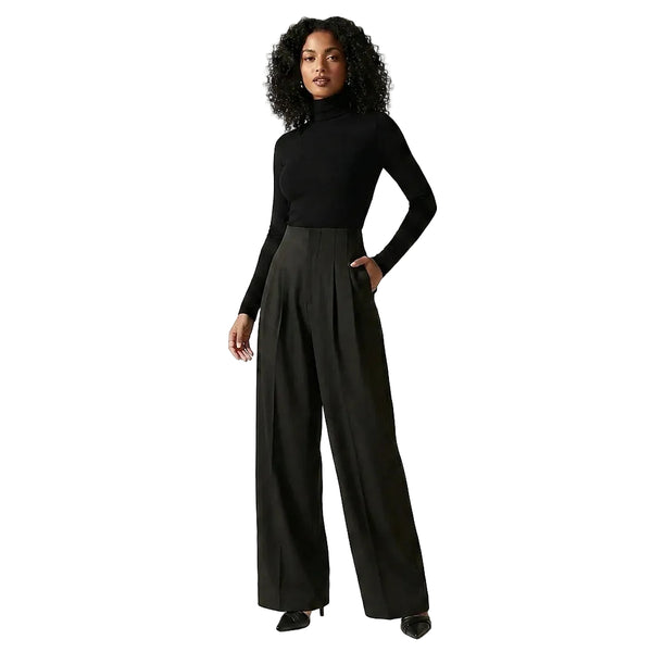 Damskie spodnie z wysokim stanem i szerokimi nogawkami-Pants for Women-Olave