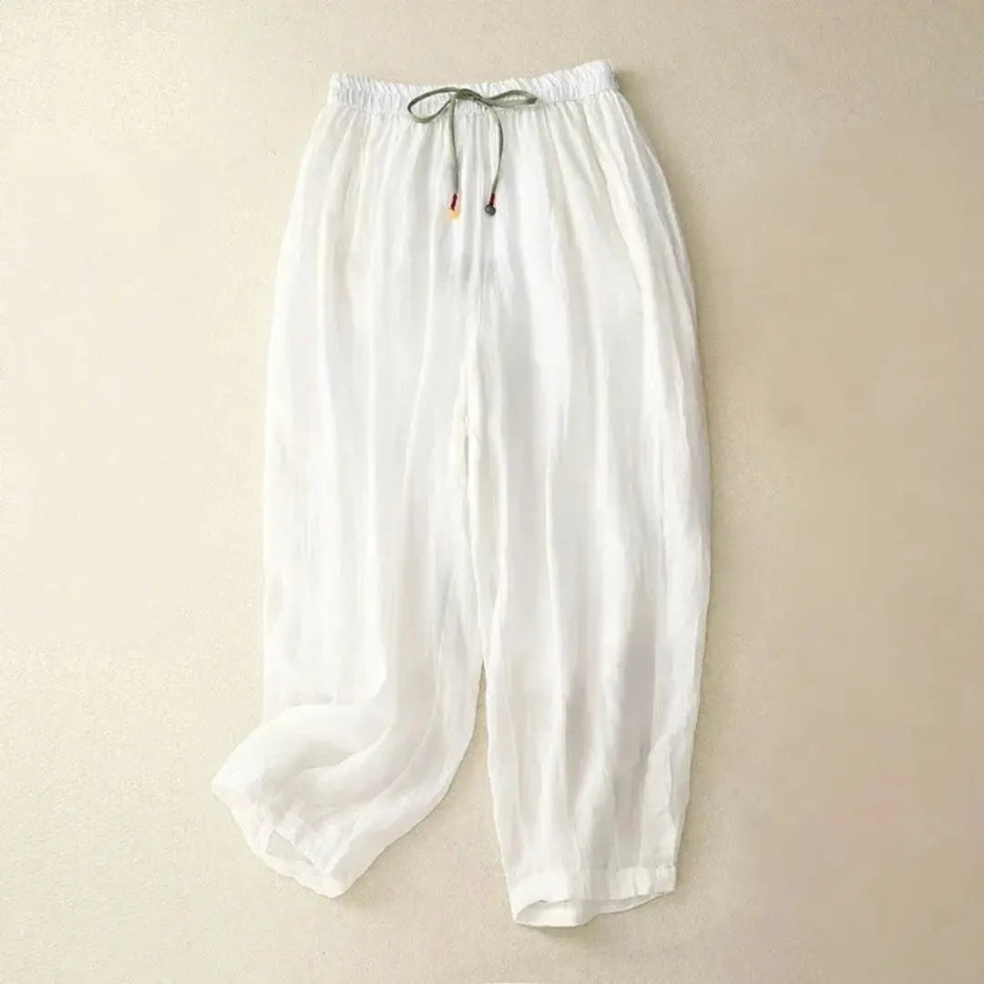 Damskie spodnie z wysokim stanem, prostą nogawką, sznurkiem i kieszeniami bocznymi-Pants for Women-Olave