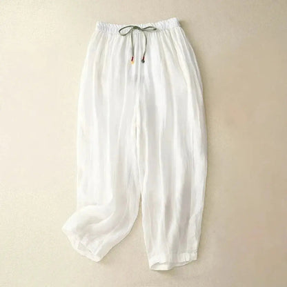 Damskie spodnie z wysokim stanem, prostą nogawką, sznurkiem i kieszeniami bocznymi-Pants for Women-Olave