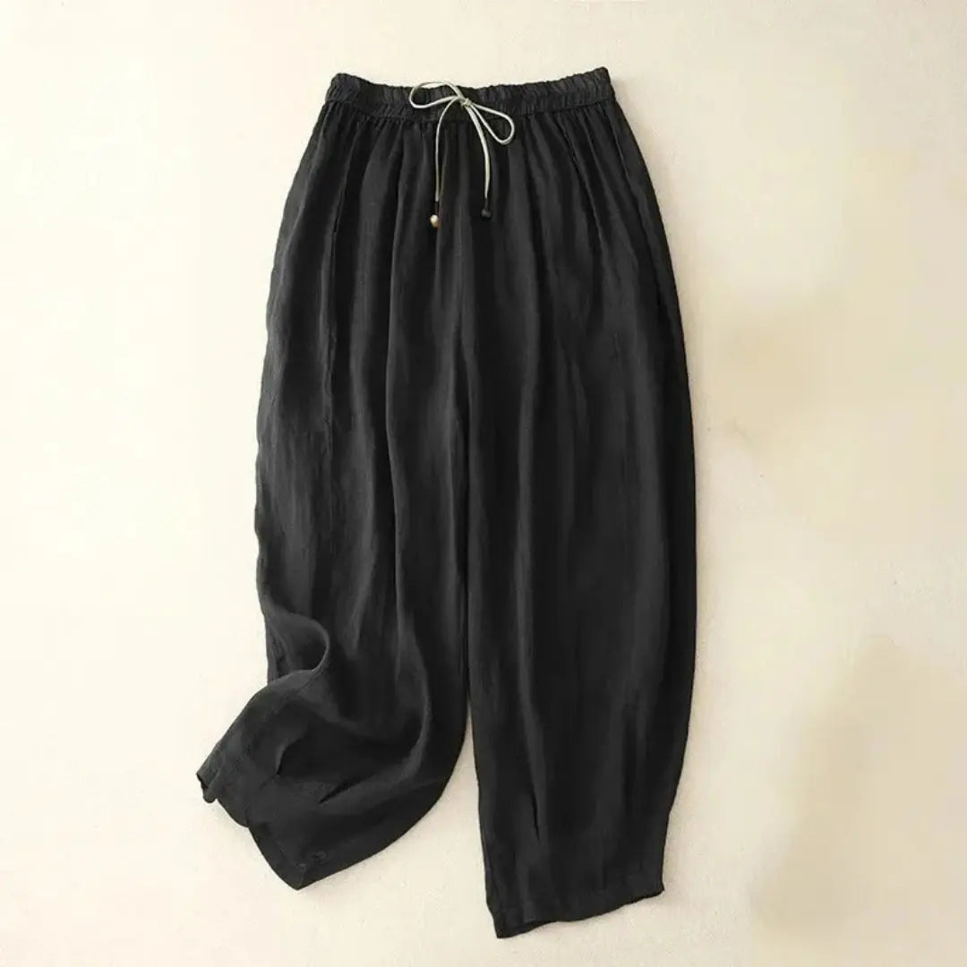 Damskie spodnie z wysokim stanem, prostą nogawką, sznurkiem i kieszeniami bocznymi-Pants for Women-Olave