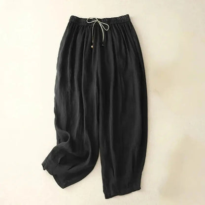 Damskie spodnie z wysokim stanem, prostą nogawką, sznurkiem i kieszeniami bocznymi-Pants for Women-Olave