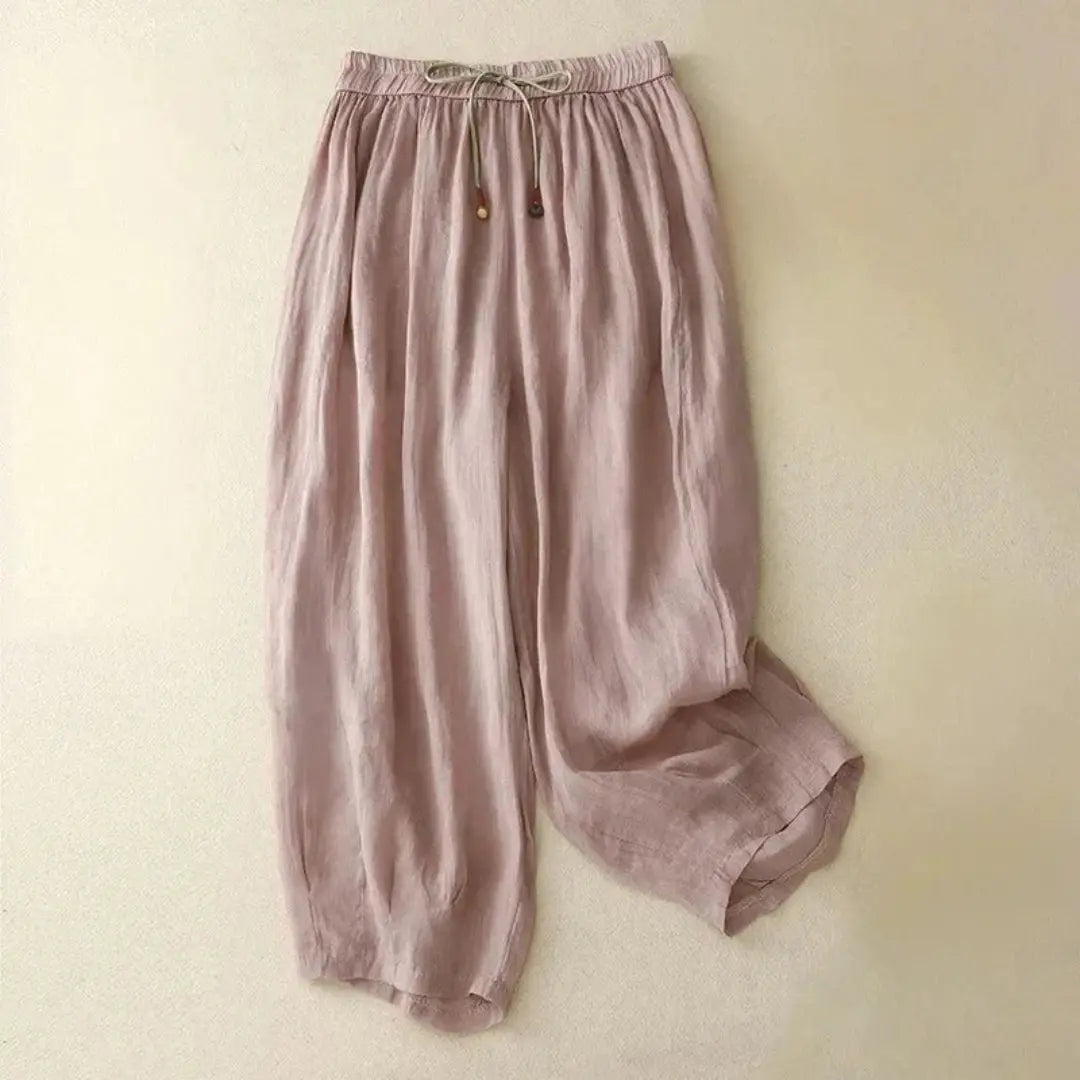 Damskie spodnie z wysokim stanem, prostą nogawką, sznurkiem i kieszeniami bocznymi-Pants for Women-Olave