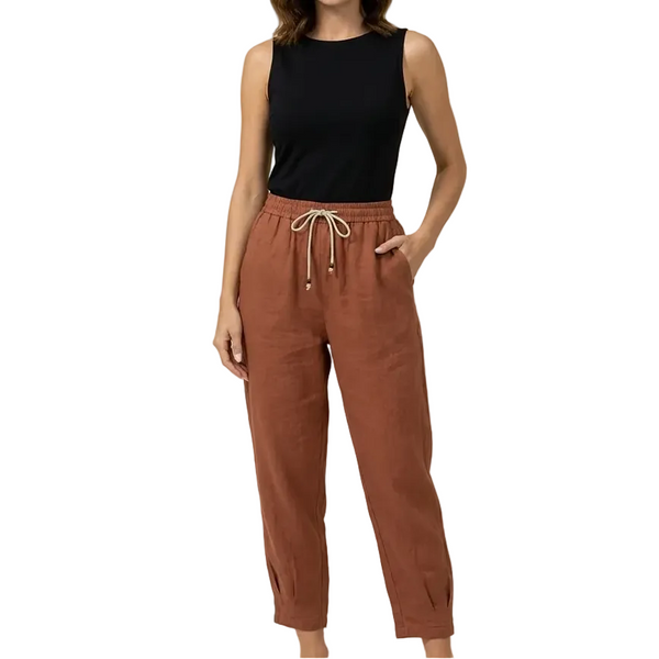 Damskie spodnie z wysokim stanem, prostą nogawką, sznurkiem i kieszeniami bocznymi-Pants for Women-Olave