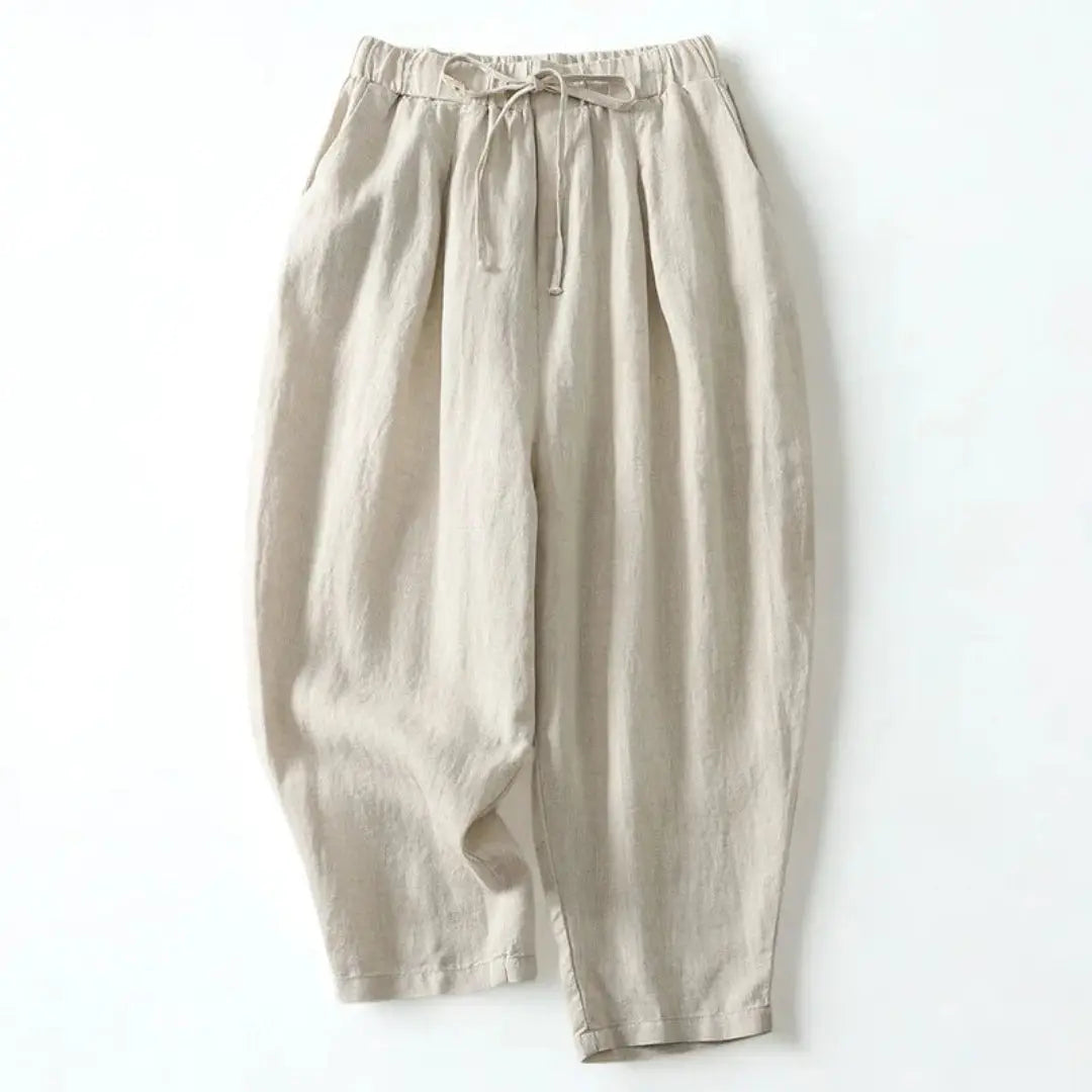 Damskie spodnie z wysokim stanem, szeroką nogawką, sznurkiem i kieszeniami bocznymi-Pants for Women-Olave