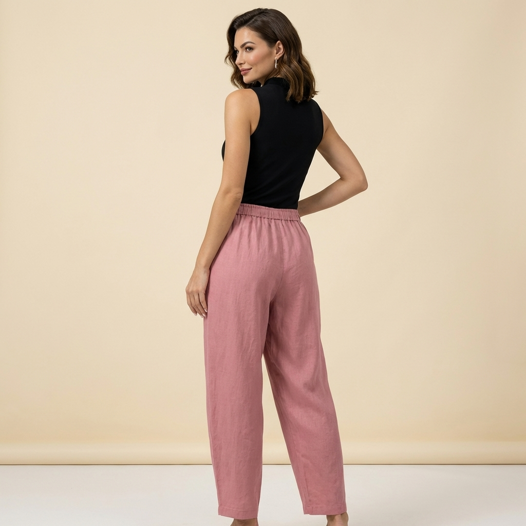 Damskie spodnie z wysokim stanem, szeroką nogawką, sznurkiem i kieszeniami bocznymi-Pants for Women-Olave