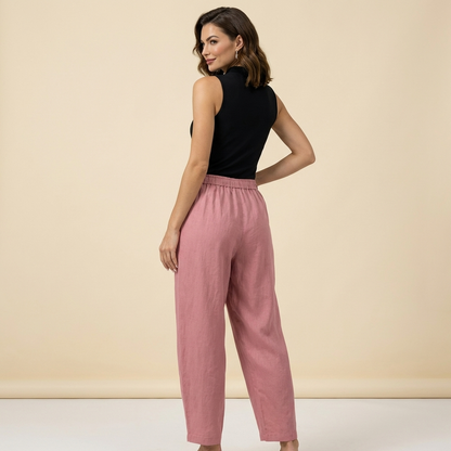 Damskie spodnie z wysokim stanem, szeroką nogawką, sznurkiem i kieszeniami bocznymi-Pants for Women-Olave
