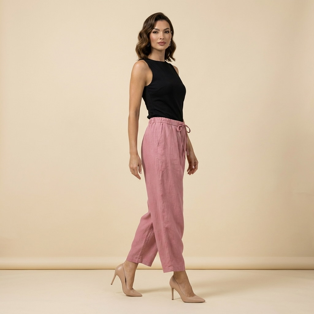 Damskie spodnie z wysokim stanem, szeroką nogawką, sznurkiem i kieszeniami bocznymi-Pants for Women-Olave