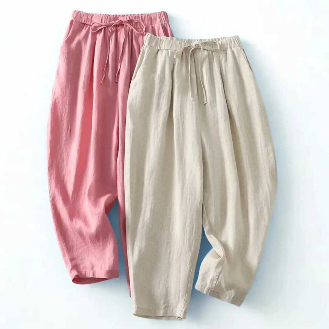Damskie spodnie z wysokim stanem, szeroką nogawką, sznurkiem i kieszeniami bocznymi-Pants for Women-Olave