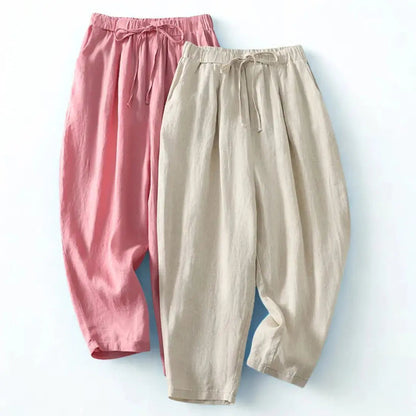 Damskie spodnie z wysokim stanem, szeroką nogawką, sznurkiem i kieszeniami bocznymi-Pants for Women-Olave