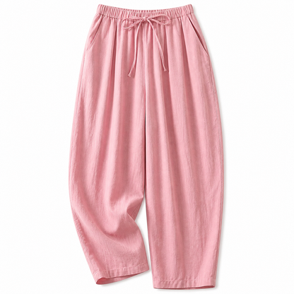 Damskie spodnie z wysokim stanem, szeroką nogawką, sznurkiem i kieszeniami bocznymi-Pants for Women-Olave