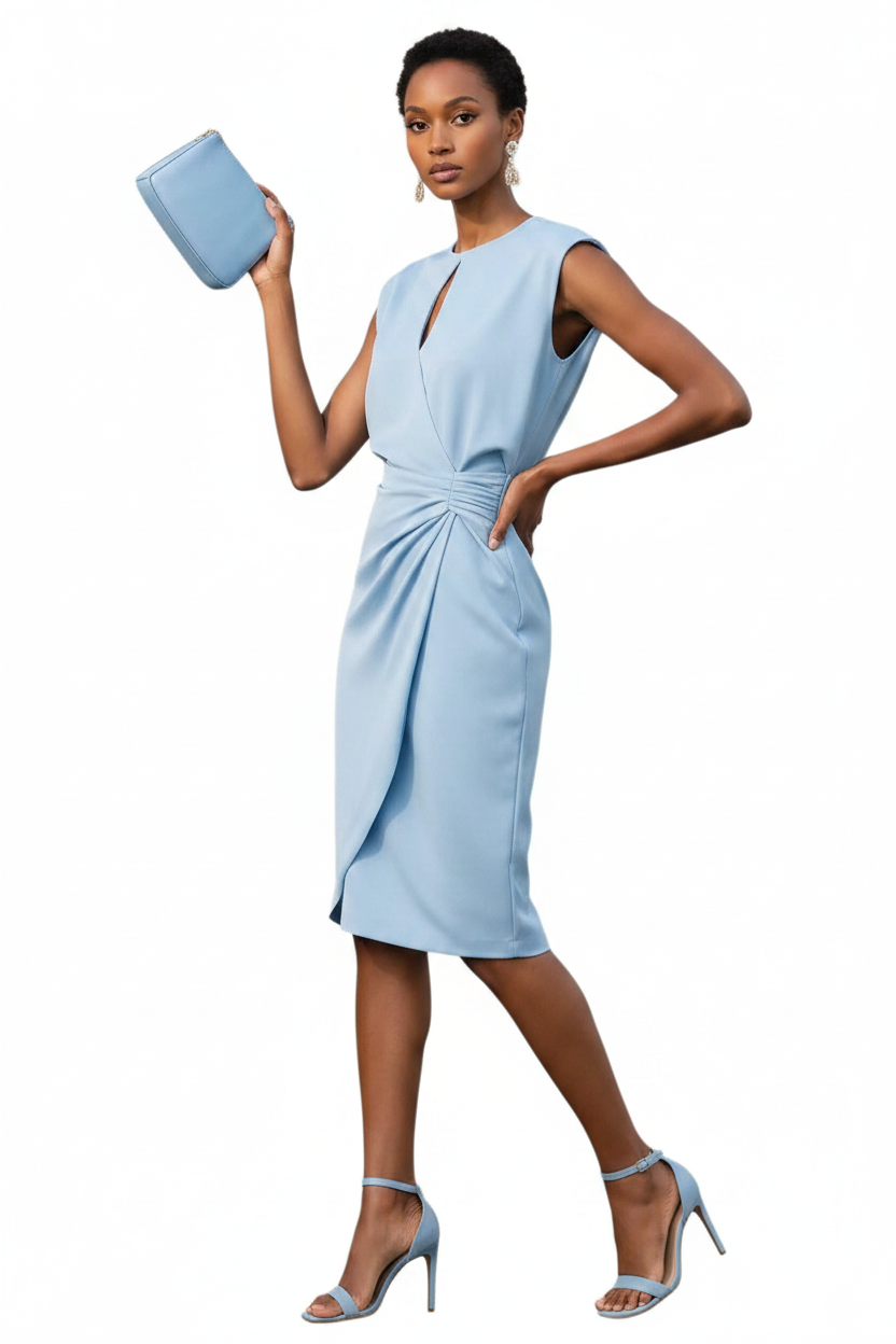 Damskie Sukienka Midi Bez Rękawów z Drapowaniem w Talii i Wycięciem-Mini Dress-Olave